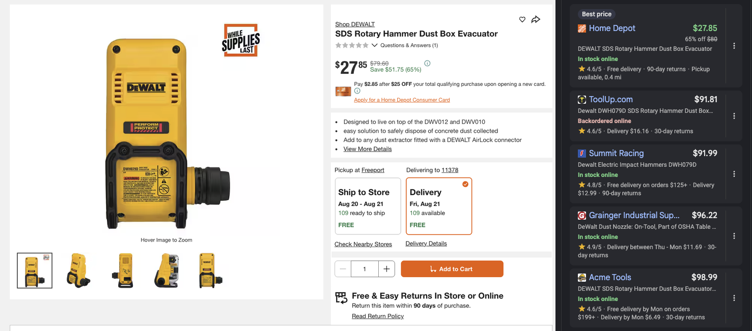 $$100 DEWALT DWH079D SDS ROTARY HAMMER DUST BOX EVACUATOR FOR $27
