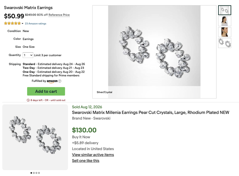 $$249 SWAROVSKI MATRIX MILLENIA EARRINGS FOR $50