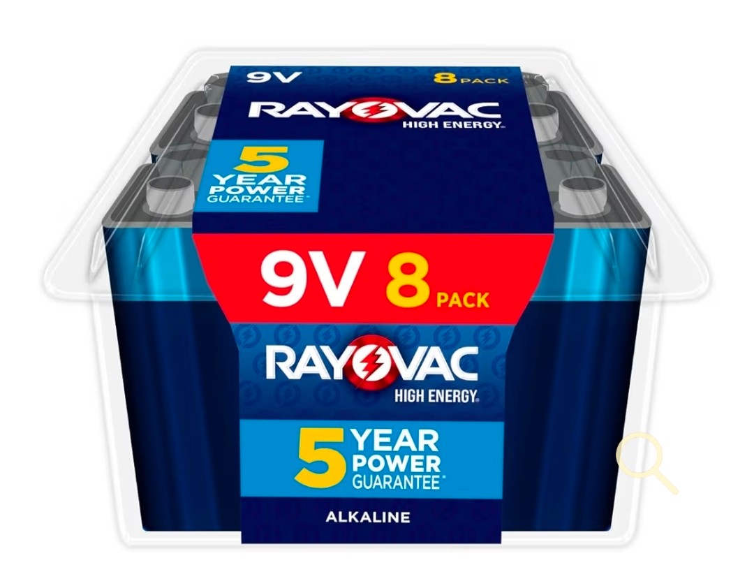 Rayovac High Energy 9V Batteries (8 Pack), Alkaline 9 Volt Batteries